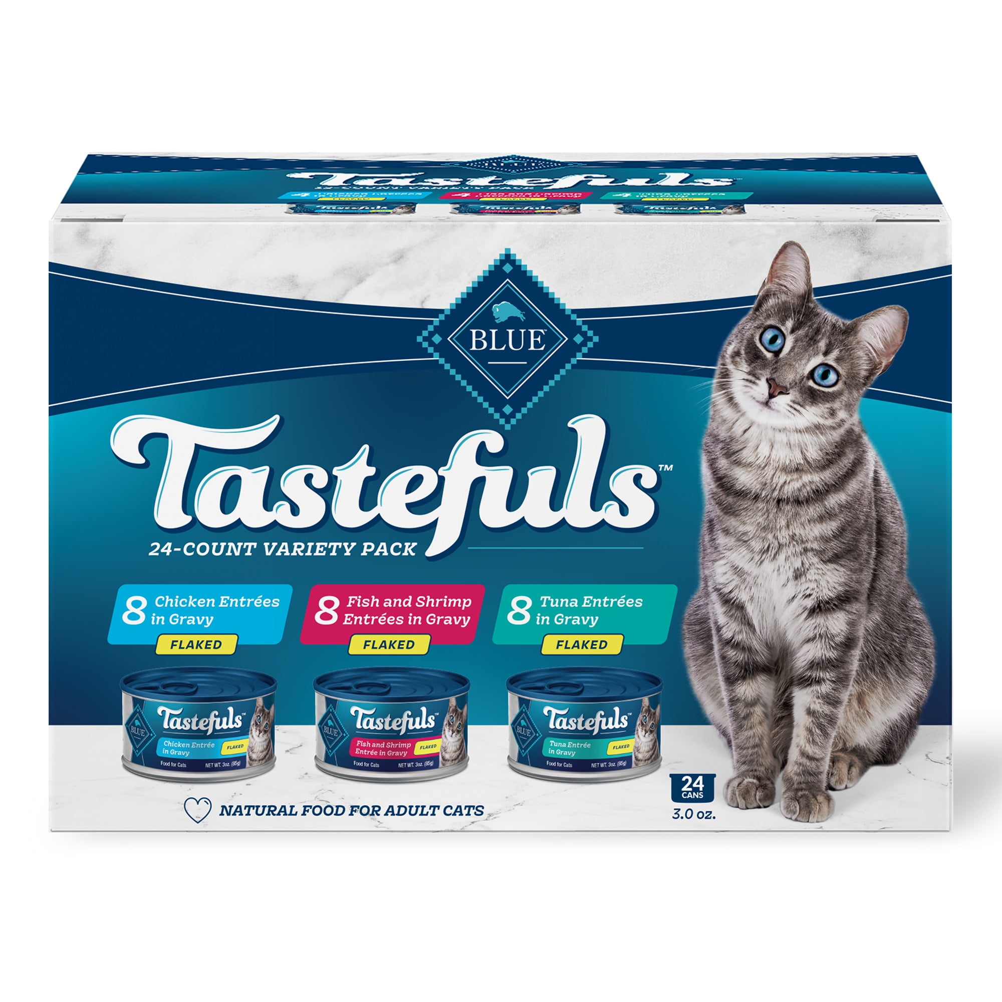 (2 pack) Blue Buffalo Tastefuls Flaked Wet Cat Food 3-Flavor Variety Pack, 3-oz. (12ct, 4 of Each)