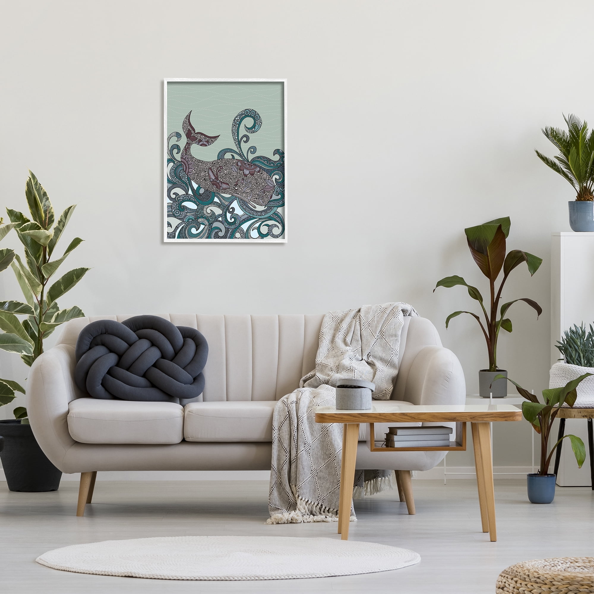 Stupell Industries Nautical Whale Surrounded Intricate Patterned Swirl Shapes Graphic Art White Framed Art Print Wall Art, Design by Valentina Harper