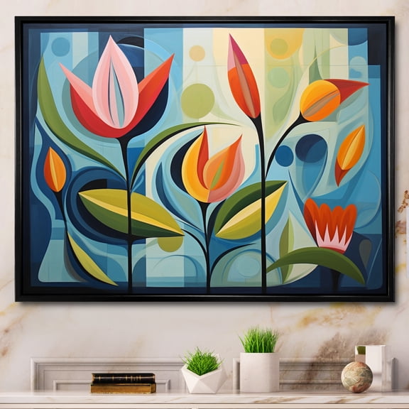 Designart "Mid Century Mod Nature A Green Oasis II" Mid-century Floater Framed Canvas Art Print