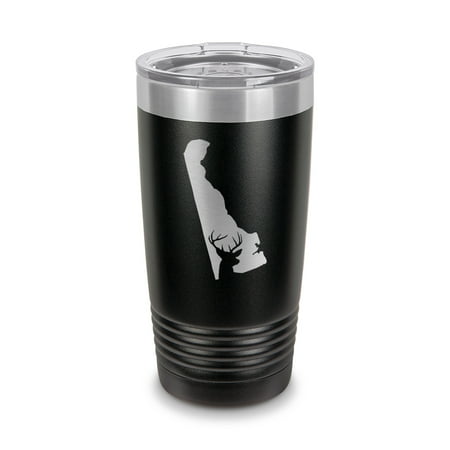 

Delaware Deer State Tumbler 20 oz - Laser Engraved w/ Clear Lid - Stainless Steel - Vacuum Insulated - Double Walled - Travel Mug - buck hunt hunting rifle de - Black