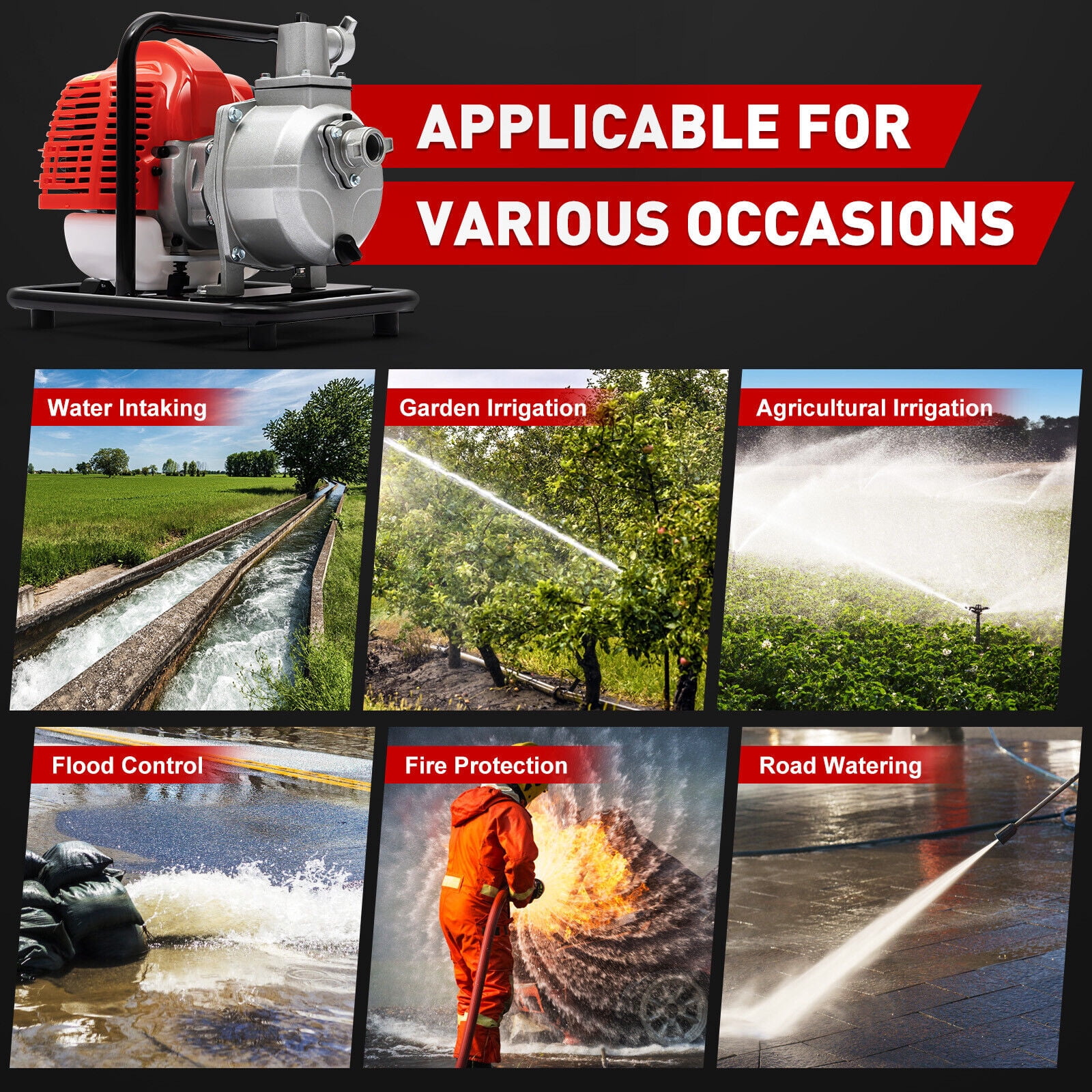 BJTDLLX, 1.7HP, Black Red and Grey Mixed Oil, 2 Stroke Water Transfer Pump, 10.17 GPM