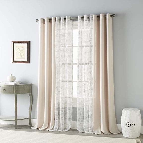 Grand Avenue Sand Curtain, Grommet Sheer Window Curtains for Bedroom, Living Room, 4 Panels, 35Wx84L