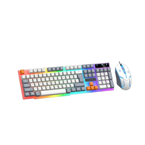 Wired Keyboard and Mouse Set with RGB Lighting Mechanical Feel Keys and 16000 DPI Adjustable Mouse for Office and Gaming