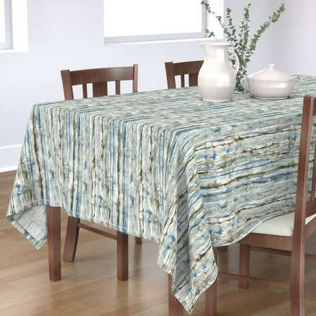 

Cotton Sateen Tablecloth 70 x 144 - Watercolor Lines Blue Abstract Stripes Nature Painting Woodgrain Rustic Print Custom Table Linens by Spoonflower