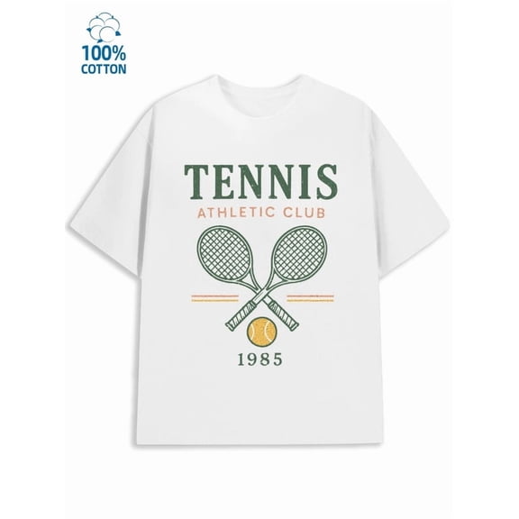 Greenink Tennis Club Tee for men Chicago 180G 100% Cotton white happy funny Classic Unisex Shirt Short Sleeve tshirts Trendy Unisex Shirt Graphic Tee tshirts
