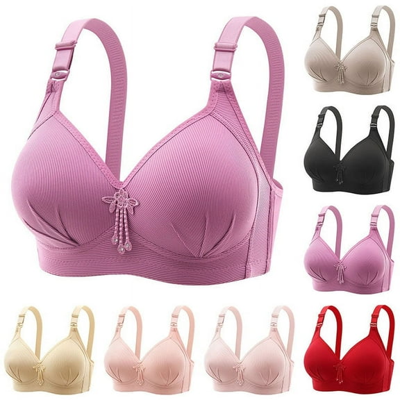 Ahuyic Summer Womens Bras,Plus Size Bras for Women,Women's Daily Adjustable Underwear Gathered Thin Bra Without Steel Ring