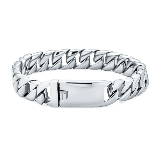 Heavy Solid Miami Curb Chain Link Bracelet Silver Tone Stainless Steel Men Teens 8.5 Inch 10MM