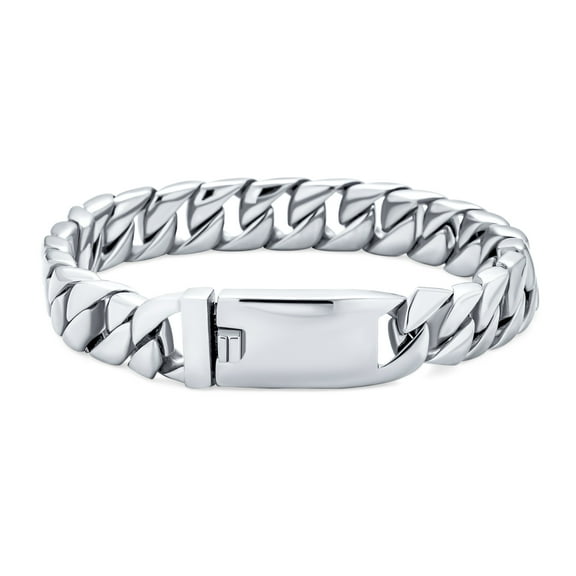 Bling Jewelry Womens Heavy Miami Curb Chain Link Bracelet Silver Tone Stainless Steel 10MM Men
