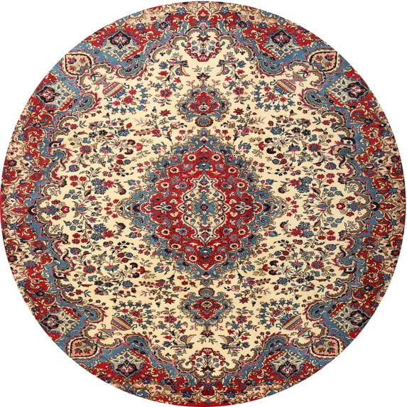 Ahgly Company Indoor Round Traditional Light French Beige Brown Medallion Area Rugs, 4' Round