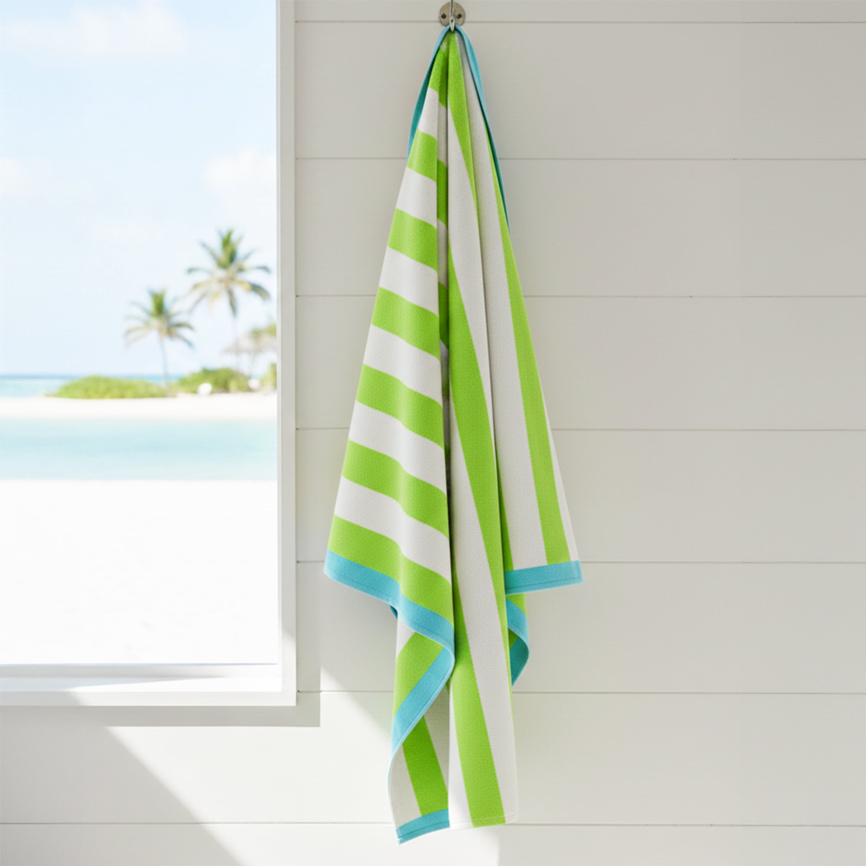 Printed Cabana Limeade Beach Towel, Soft Absorbent Cotton, 30 x 60 inches