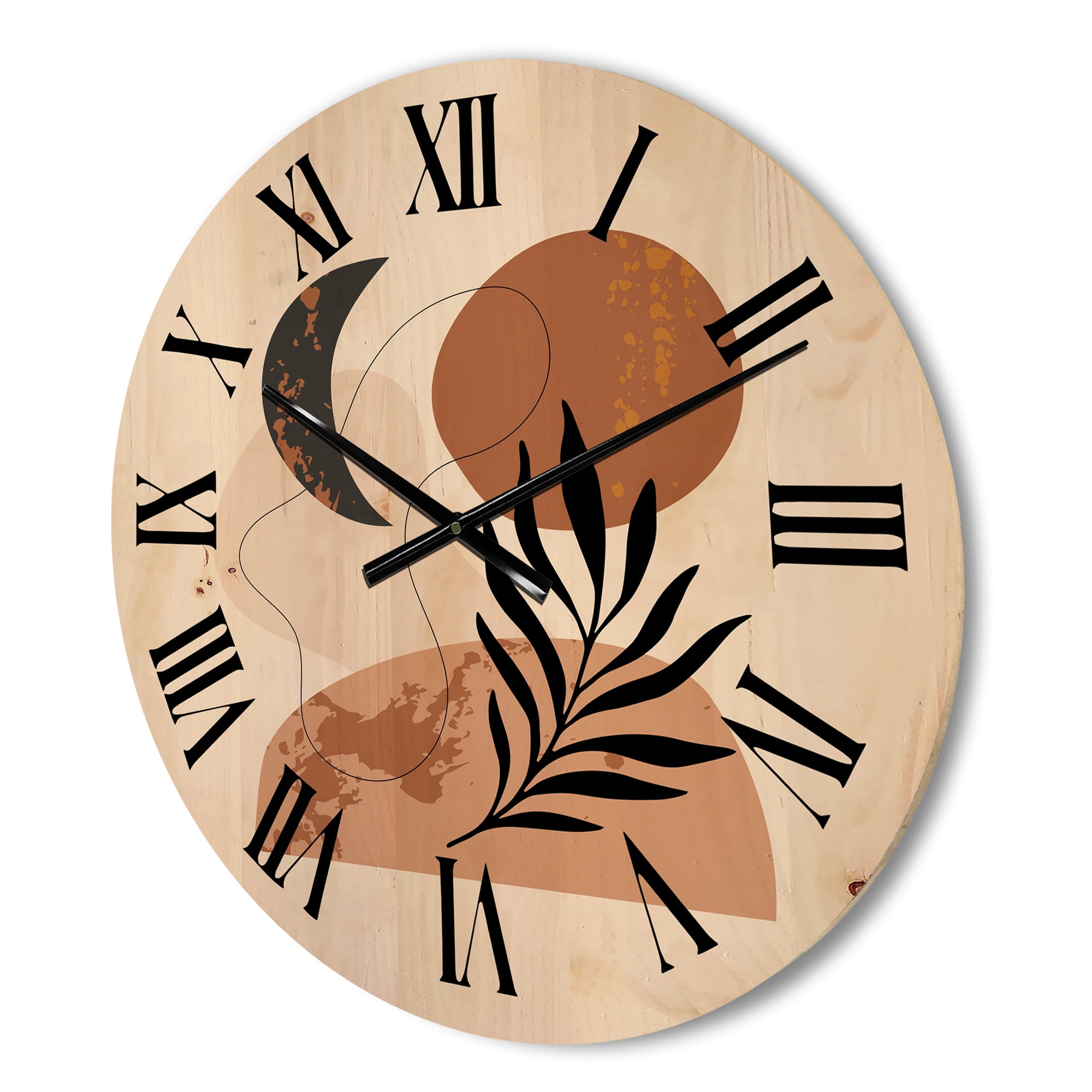 Designart 'Sun and Moon Shapes In Retro Terracotta Tones I' Modern Wood Wall Clock