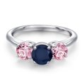 thumbnail image 3 of Gem Stone King 925 Sterling Silver Blue Sapphire and Pink Lab Grown Diamond Engagement Ring for Women | 2.10 Cttw | Round 6MM | Gemstone September Birthstone | Size 8, 3 of 6
