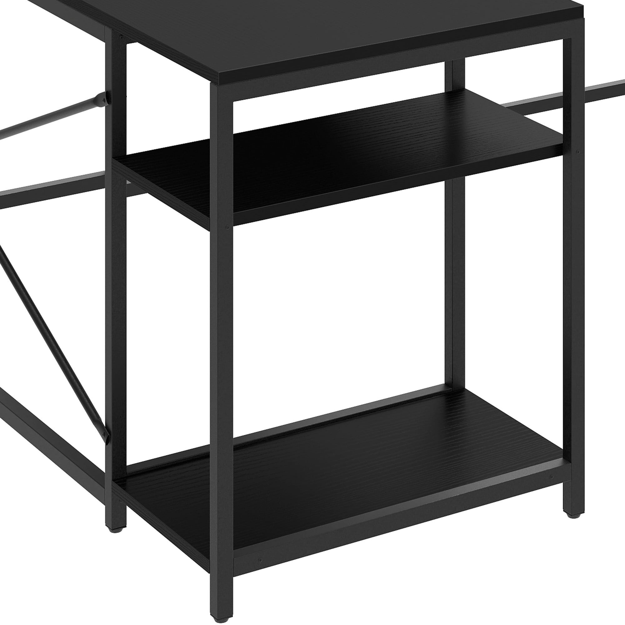 Uforic U Shaped Computer Desk with Power Outlets and LED Lights, Reversible L Shape Desk for Home Office, Black