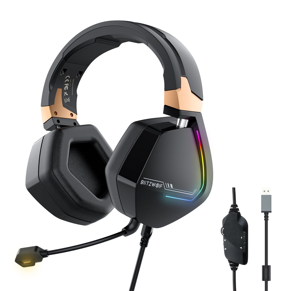 Blitzwolf Wired Gaming Headset Surround Sound Heavy Bass Noise Reduction Headset With Microphone And Rgb Lighting 3 5mm Usb Interface For Ps4 Xbox360 Pc Smartphone Black Walmart Com