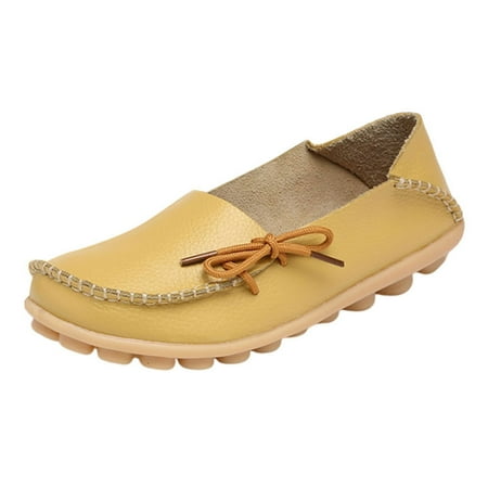 PLLFRLRT Loafers for Women Wide Width Penny Loafers Flats Shoes Soft PU Moccasins Flat Shoes Comfort Dressy Loafers Shoes Non-Slip Flats(Yellow 9)