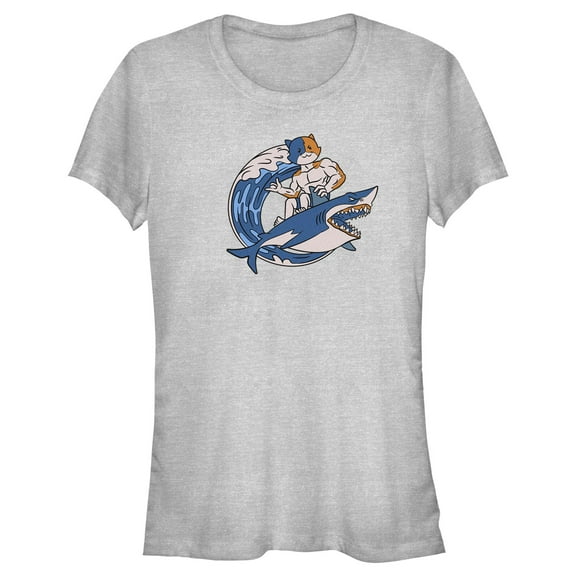 Junior's Fortnite Surfer Meowscles Graphic Tee Athletic Heather Medium