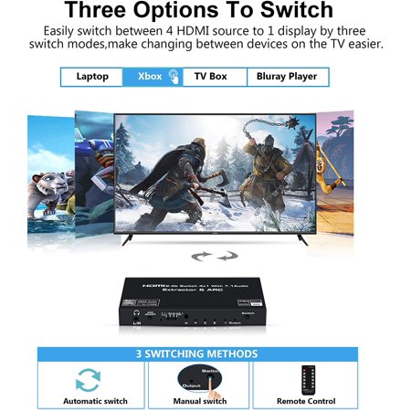 4k 60hz Hdmi Switch 4x1 With 7 1 Audio Extractor Sepeda 4 Port Hdmi2 0b Switch Box With Hdmi Atmos 7 1ch Optical 5 1ch 3 5mm Audio Out Hdmi2 0b Selector Switch With Remote Walmart Canada