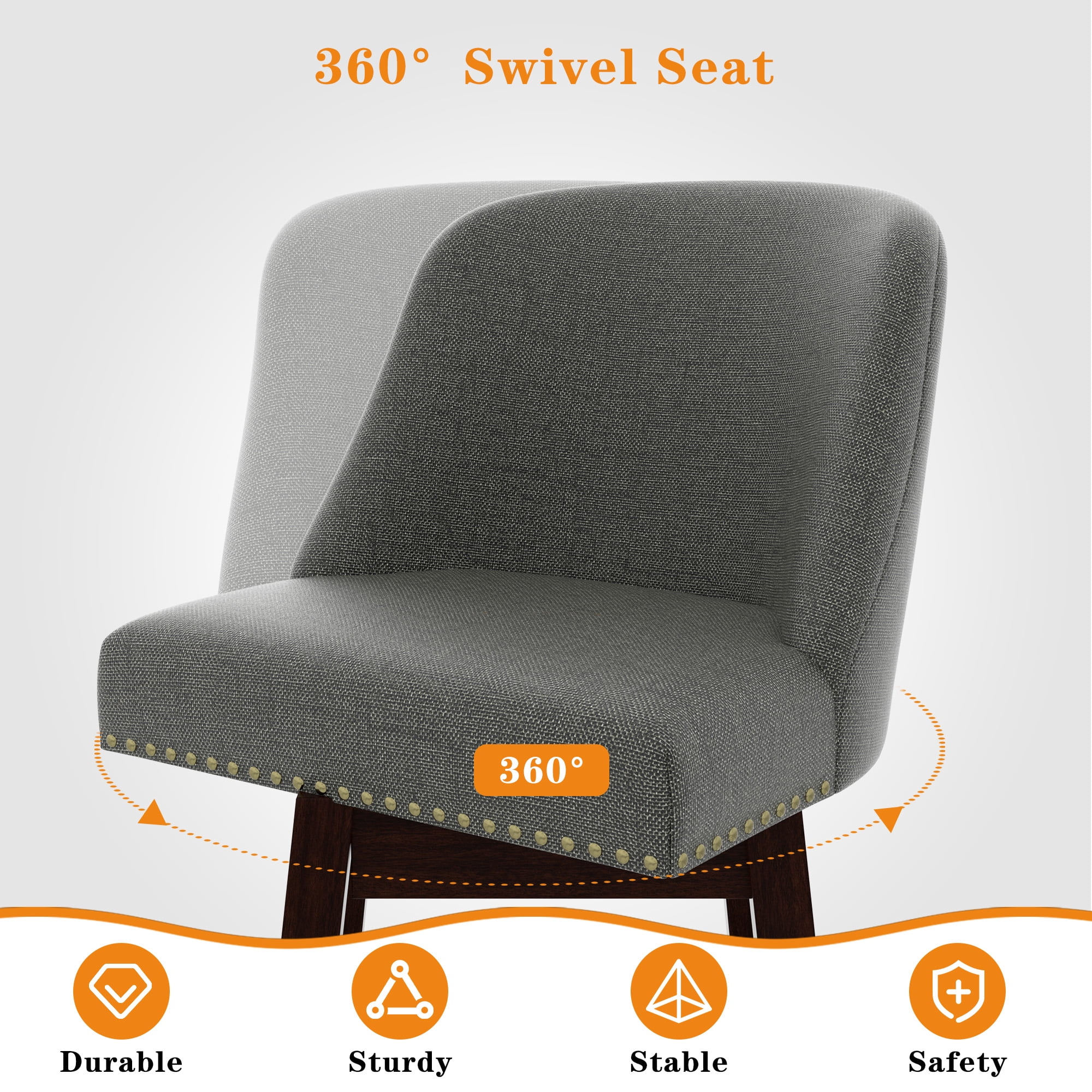 Tolead 30" Upholstered Swivel and Wood Legs Bar Stools - Set of 2, Gray