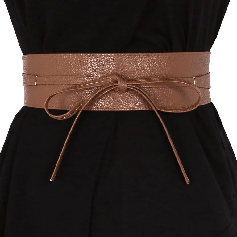 Women Soft PU Leather Obi Belt Self Tie Wrap Cinch Belt  display picture 3