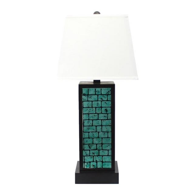 Benjara BM217238 Rectangular Metal Frame Table Lamp with Brick Pattern, White & Blue - 31 x 8 x 7.5 in.