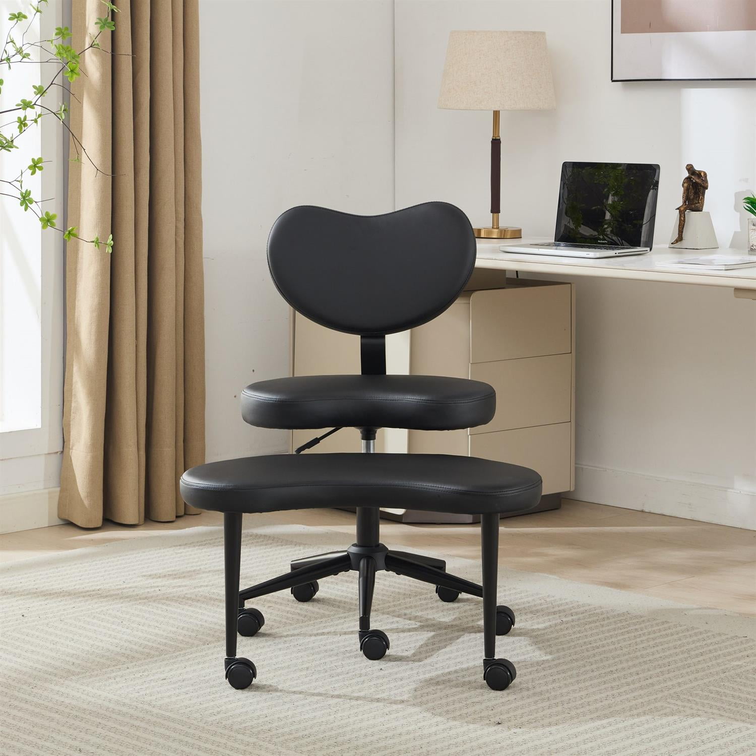 Demi Bonn 36" Desk Chair with Lumbar Support and Adjustable Stool, Meditation Chair for Home, Office, Black
