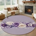 thumbnail image 3 of Spring Flowers Round Area&nbsp;Rug 5ft Watercolor Purple White Rose Daisy Floral Leaf Purple Non-Slip&nbsp;Washable Circle Rugs Soft Felt Indoor Floor Mat for Bedroom Kitchen Living Room Bathroom, 3 of 9