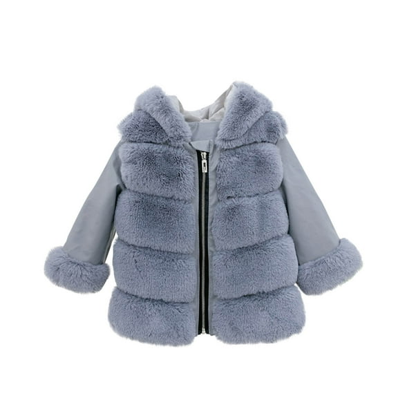 NAISIBABY Girls Faux Fur Coat with Hooded 10T, Zipper Thicken Warm Long Sleeve Winter Fashion Fuzzy Jacket Outwear Gray(2-11T)