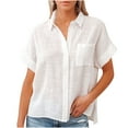 thumbnail image 1 of Babysbule Womens Tops Clearance Ladies Solid Color Cotton And Linen Shirt Short Sleeve Lapel Button Top, 1 of 9