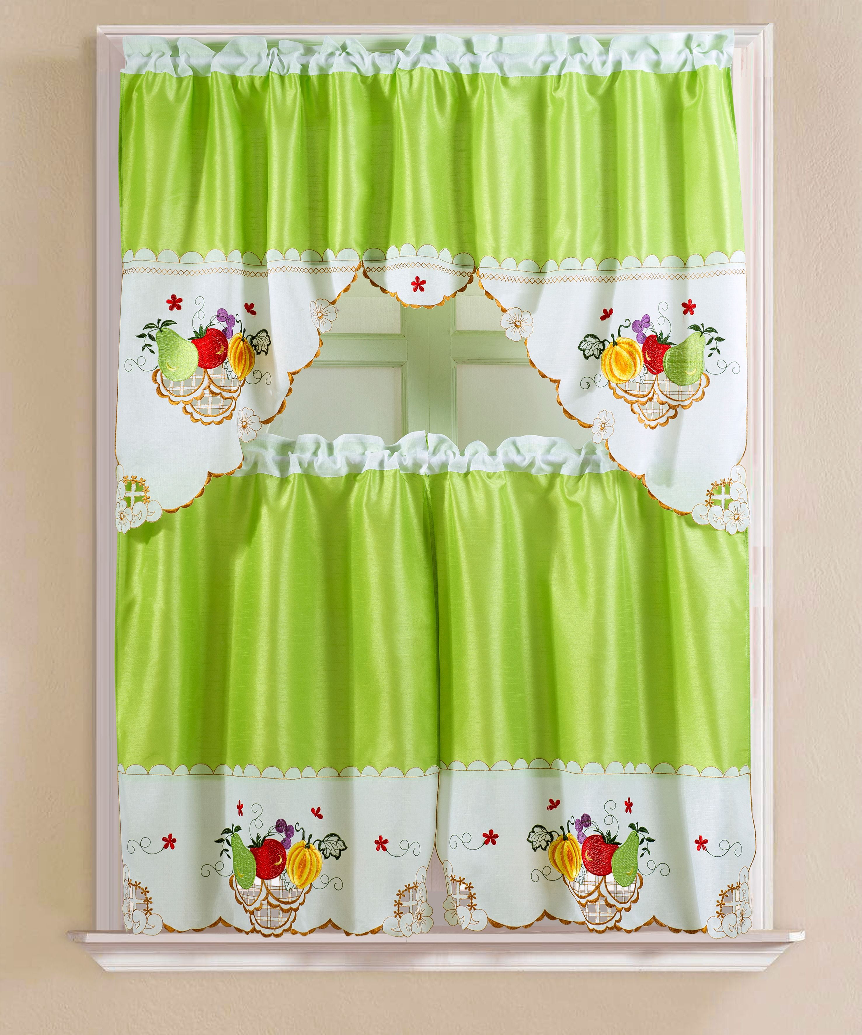Gala apple Embroidered  COMPLETE KITCHEN CURTAIN SET WINDOW CURTAIN FRUITS 