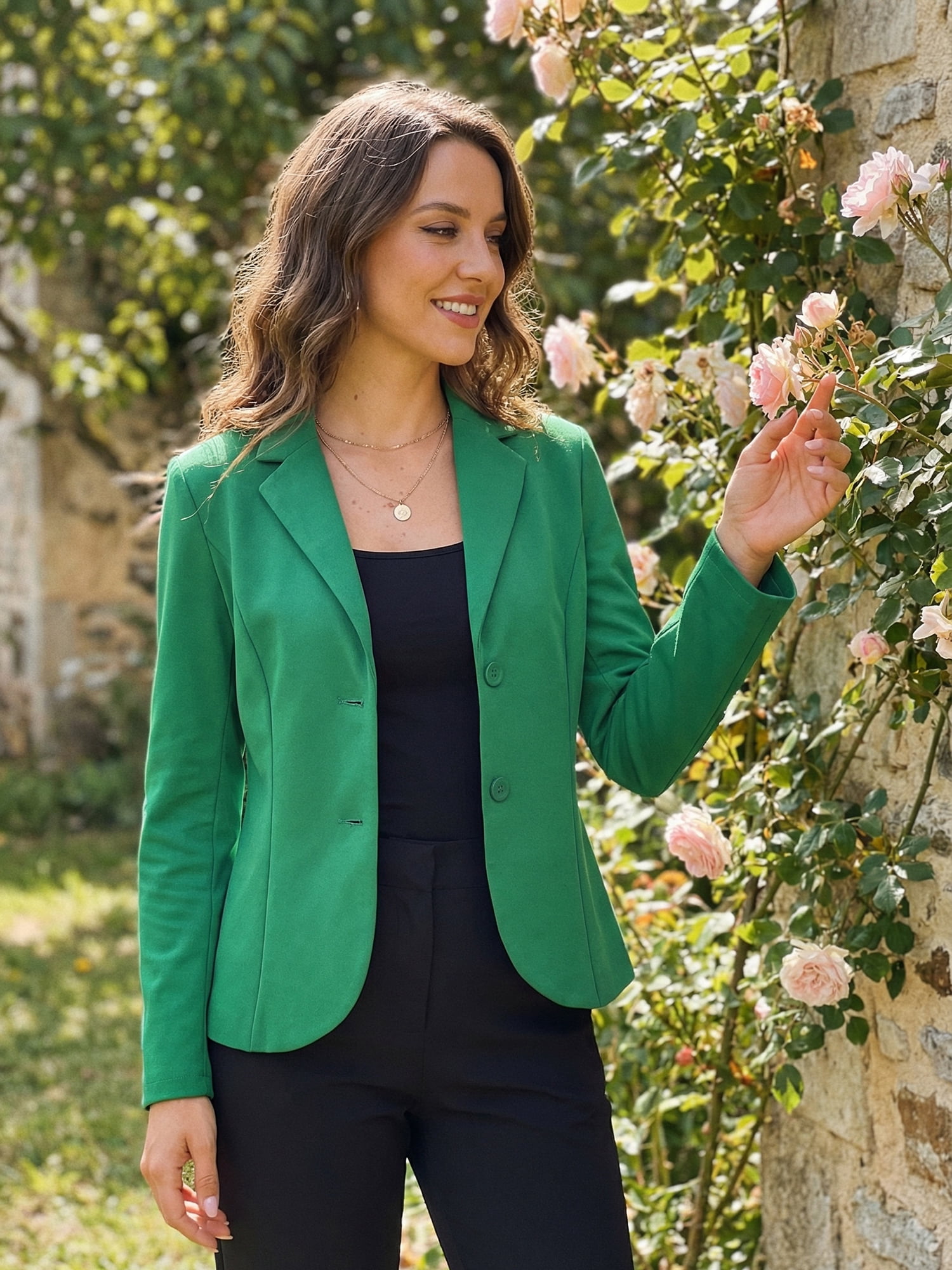 DARING DIVA Women's Stretch Lapel Collar Long Sleeve Jacket Suit Blazer XL Green