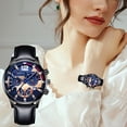 thumbnail image 2 of Reloj de cuarzo para mujer, relojes para mujer, reloj de cuarzo noctilucente, adhesivo mecánico, diseño de múltiples esferas, correa de cuero, estilo informal, reloj de pulsera, esfera antiarañazos, p, 2 of 3