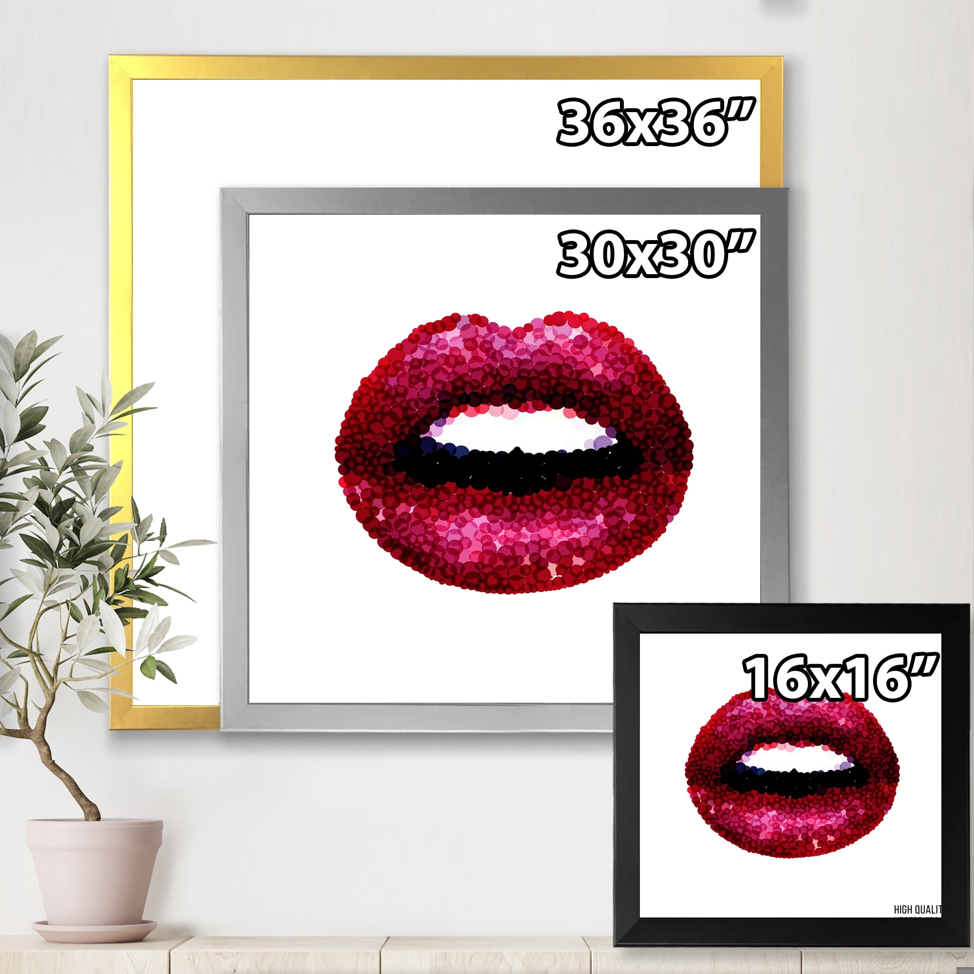 Designart 'Sexy Red Girl Lips' Modern Framed Art Print