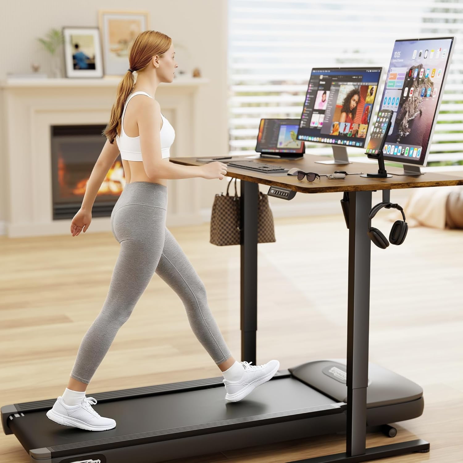 Electric Standing Desk, 45 x 24 Inches Sit Stand up Desk, Sit Stand Height Adjustable Home Office Desk with 4 Height Position Memory - with Splice Board (Rustic Brown, 45)