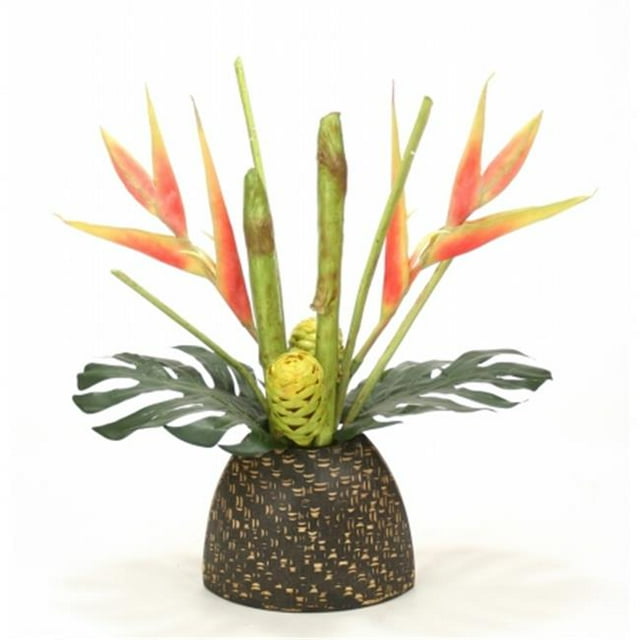 Distinctive Designs International 6105 Heliconia, Protea Tropical Floral in Bamboo-Pattern Vase