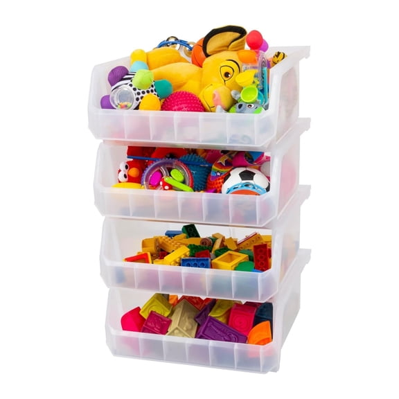 ReadySpace Extra Large Plastic Storage Bins, Stackable Organizer, Clear, 4 Pack