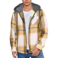 thumbnail image 6 of Men's Plaid Shirt Dqueduo Men's Flannel Plaid Hooded Long Sleeve Button Front Casual Shirt Jacket, Multiple Styles Yellow M, 6 of 6