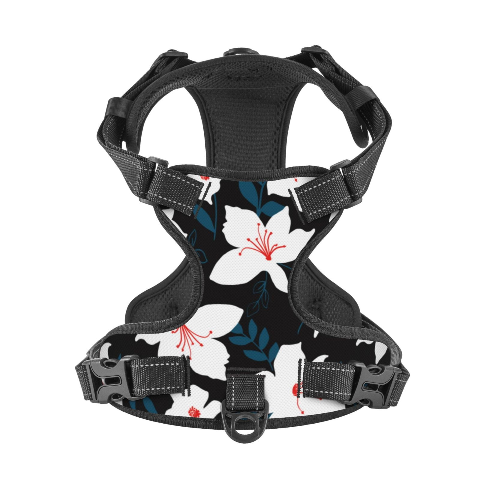 Kdxio Lilies Flowers Print No Pull Dog Harness Adjustable Reflective Oxford Easy Control Medium Large Dog Harness for Training and Everyday-Medium