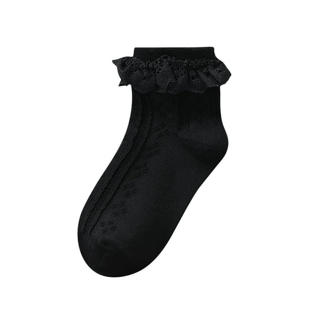 fatyb Girls Lace Ruffle Socks Cotton Dance Eyelet Crew Socks for Kids Cute Breathable Mesh Dress Socks