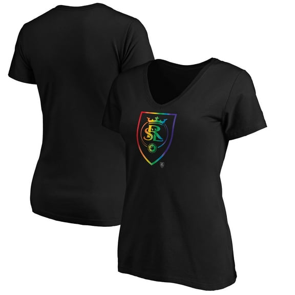 Women's Black Real Salt Lake Team Pride Logo V-Neck T-Shirt