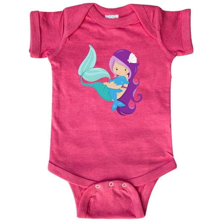 

Inktastic Mermaid And Dolphin Mermaid With Purple Hair Gift Baby Girl Bodysuit