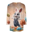 thumbnail image 3 of HAVUITYY Easter 3/4 Sleeve Sweaters for Womens, Cute Bunny Eggs Printed Womens Goung Out T-Shirts, Women's Spring Lightweight Tops, 3 of 5