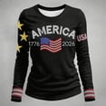 thumbnail image 2 of Bainana Women'S Summer Shirts 250Th Anniversary Print Long Sleeve Crew Neck T Shirt Comfortable Fashion Ladies Festival Relaxed Fit Daily Wear Black Size S, 2 of 4