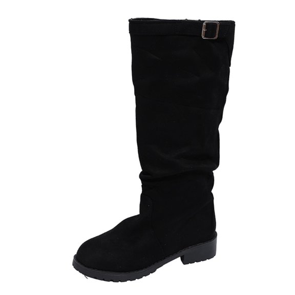 hzomhy Womens Mid Calf Boots Round Toe Buckle Strap Low Block Heel for Casual Daily and Winter Wear