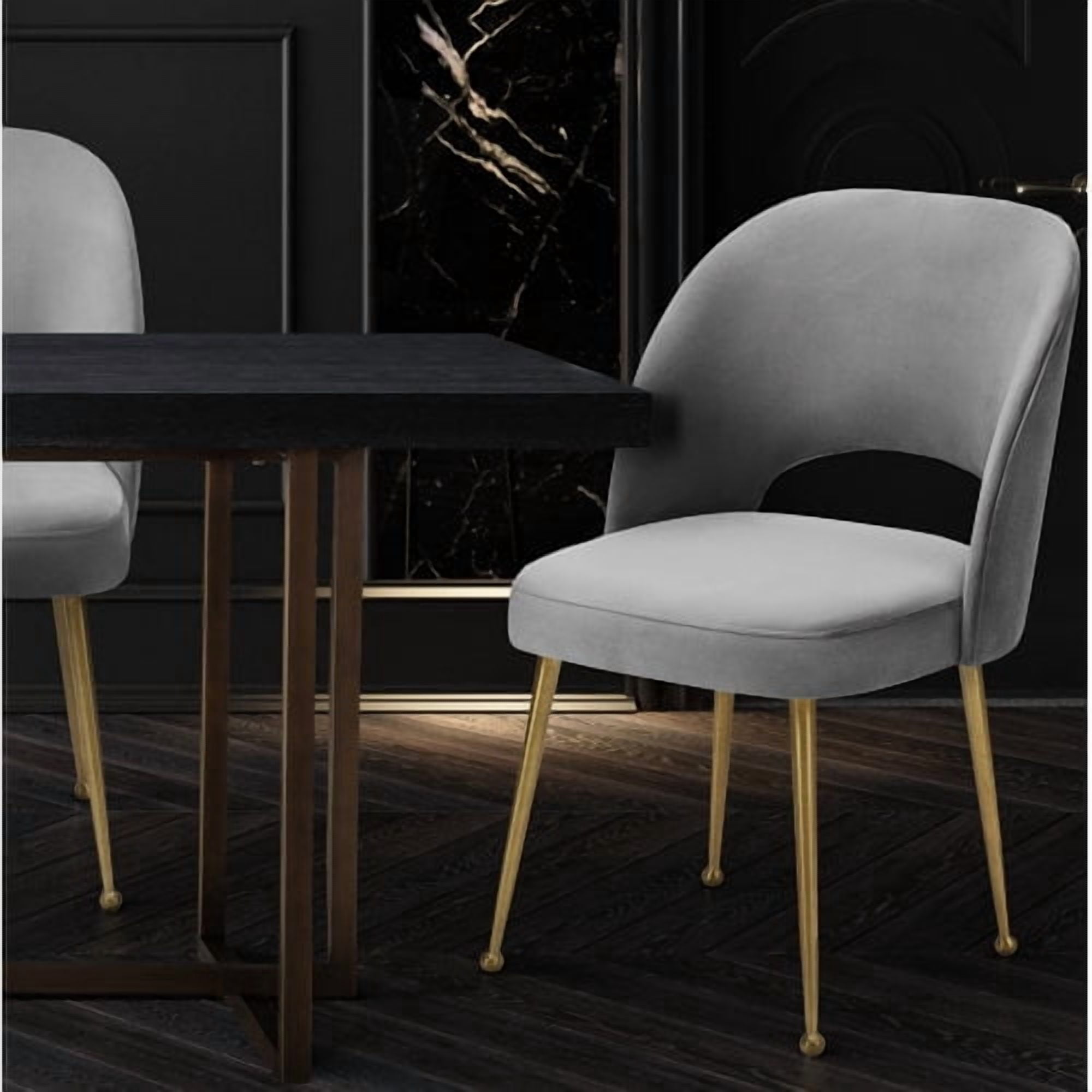 TOV Furniture Swell Dark Grey Velvet Chair with Gold Legs
