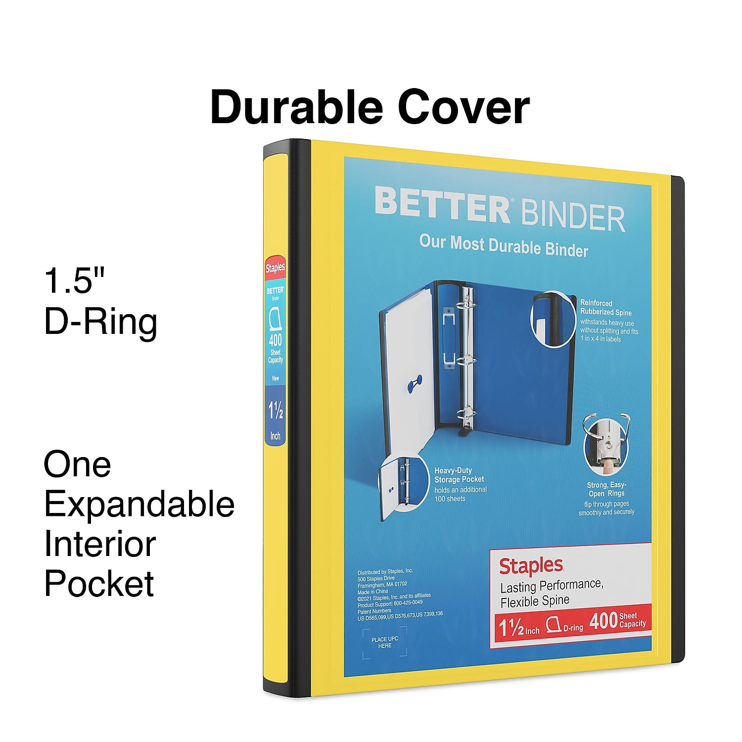 Staples 1.5' D-Ring Better Binder Yellow (19060) 827605
