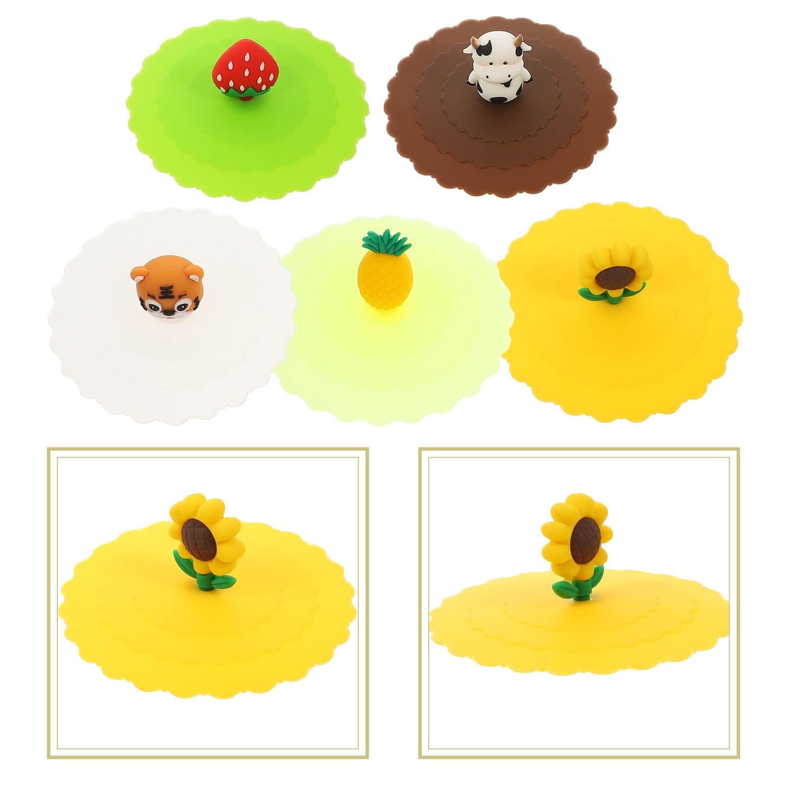 5PCS New Cute Anti-dust Silicone Glass Cup Cover Coffee Mug Suction Seal  Lid Cap,Random Colors and Random Modelling