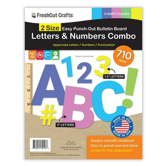 FreshCut Crafts Bulletin Board Letters & Numbers, Happy Colors, 1.5in & 3in, 710 Pieces