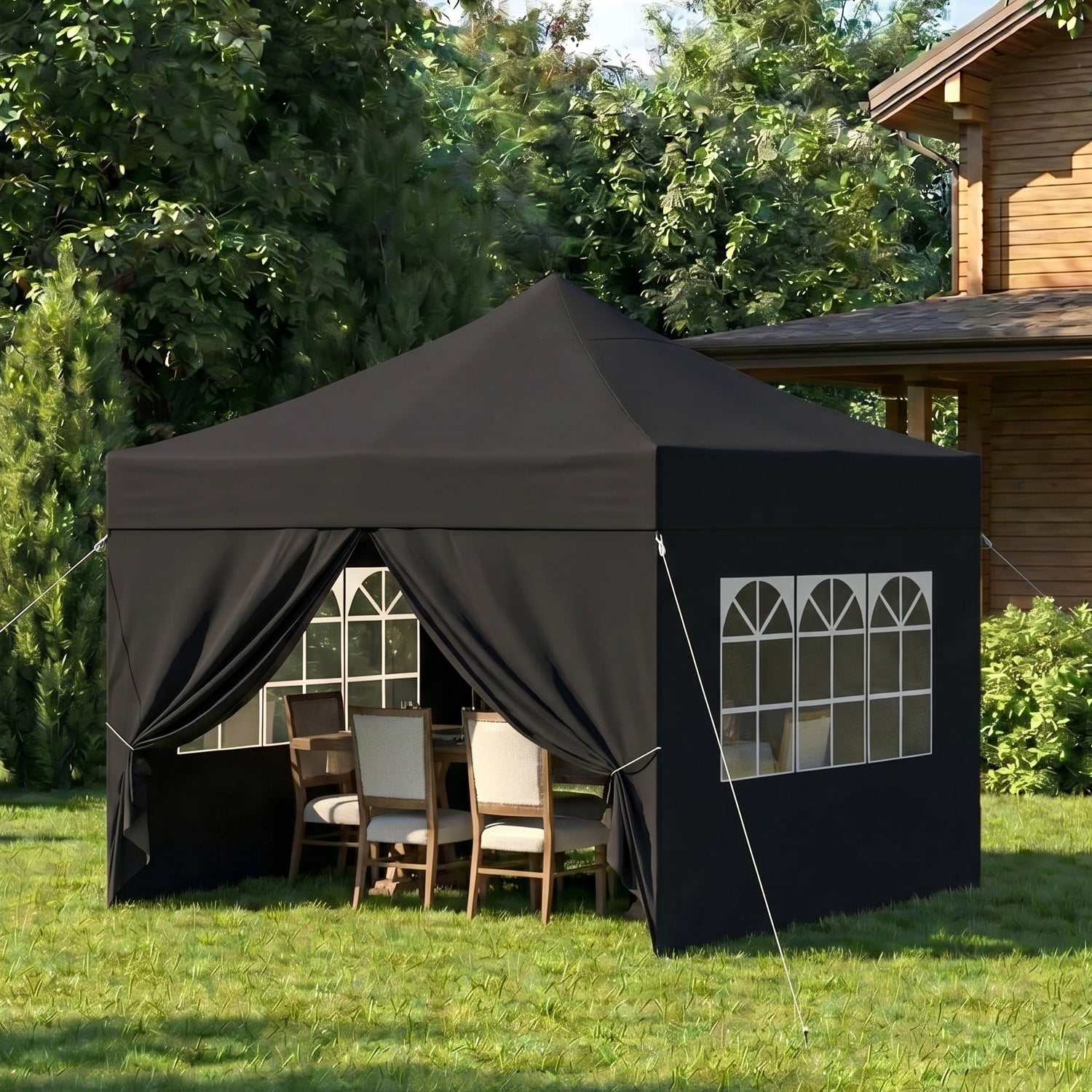 BaPiPro 10'x10' Pop Up Canopy Tent with 4 Removable Sidewalls, Adjustable Height Instant Outdoor Canopy, Portable Sun Shade Shelter with 4 Sandbags, Easy Setup for Parties, Camping, Events, Black