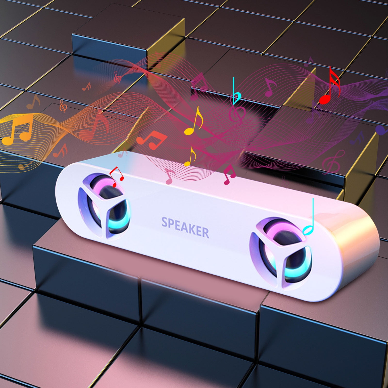 Dual Speaker Dual Diaphragm Bluetooth 5.0 Desktop Mini Speaker, Balanced Layered Stereo Sound, Dynamic Gradient Breathing Ambient Light & Wired Wireless Dual Connection