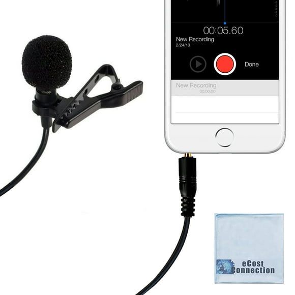 eCostConnection microphone Professionnel à Condensateur Omnidirectionnel Lavalier avec Prise 3,5 Mm TRRS, Pare-Brise Antibruit et clip Métallique pour iPhone, Android et Plus de Smartphones + Tissu en Microfibre